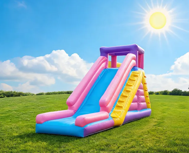 Outdoor inflatable slide on lawn
